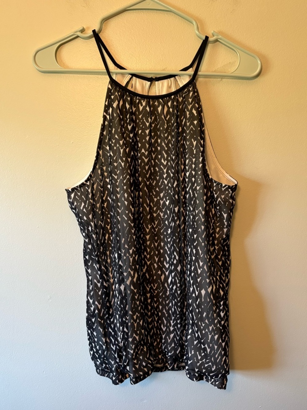 Express Black and White Patterned Halter Camisole w/ Back Cutout Detail, Size M